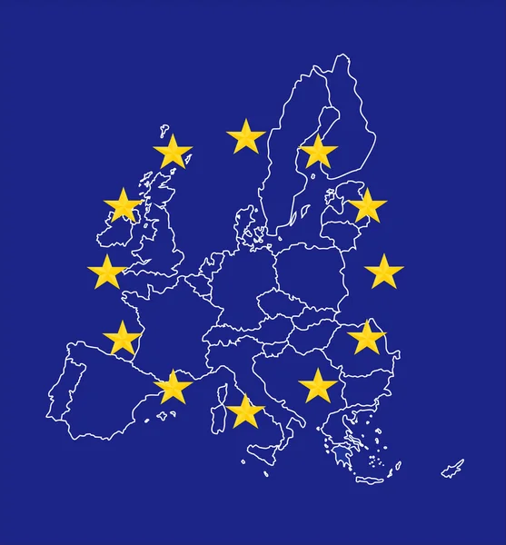 Mapa de la Unión Europea y la bandera de la UE — Vector de stock
