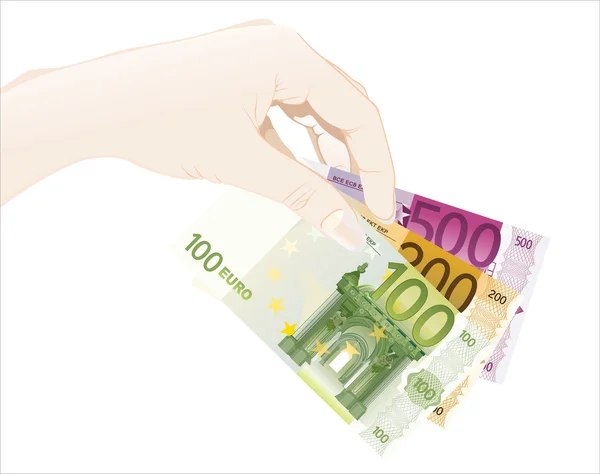 Hand met geld bankbiljetten — Stockvector