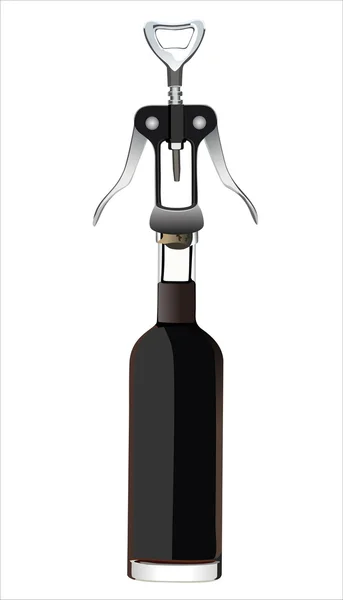 Saca-rolhas com uma garrafa de vinho —  Vetores de Stock