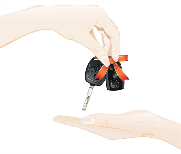 Mão humana apresentando chaves de automóvel — Vetor de Stock