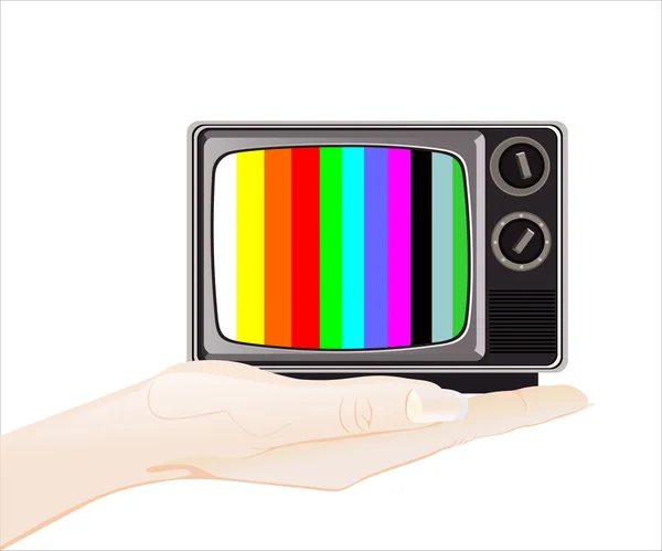 Hand met retro televisie — Stockvector