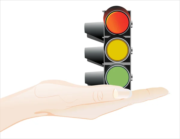 Hand holding traffic light — Stock Vector