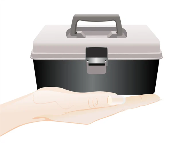 Hand holding locked tool box — Stock Vector