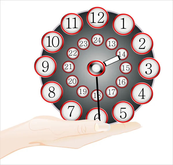 Ręka trzyma dziwne futurystyczny zegar — Wektor stockowy