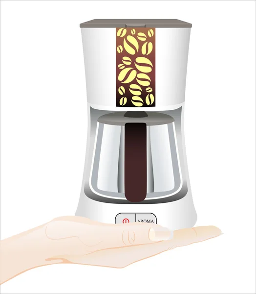 Hand holding new coffee maker — Stock Vector