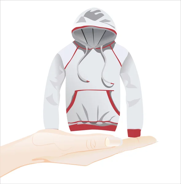 Hand met witte casual hoodie — Stockvector