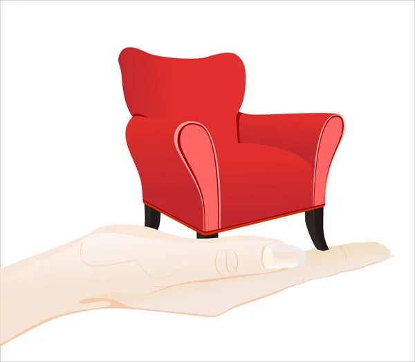 Hand holding red armchair — Stock Vector