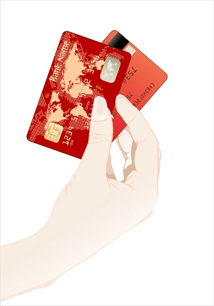 Hand met kunststof creditcards — Stockvector