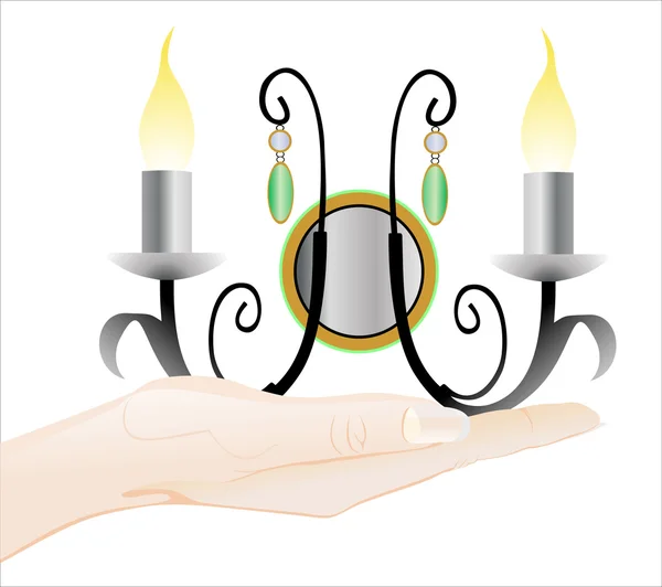 Menselijke hand bedrijf lamp — Stockvector