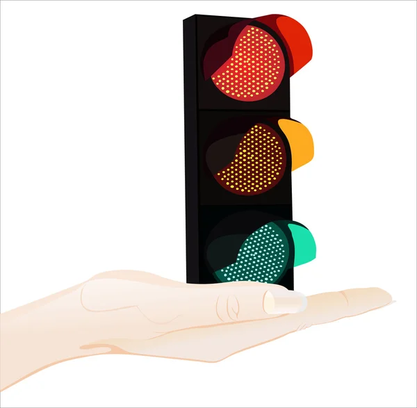 Hand holding traffic light — Stock Vector