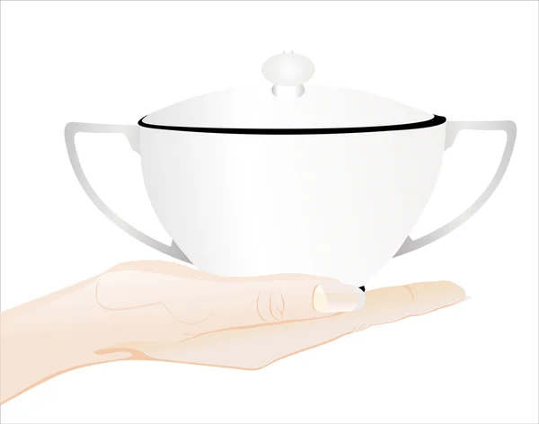 Hand holding witte theepot — Stockvector