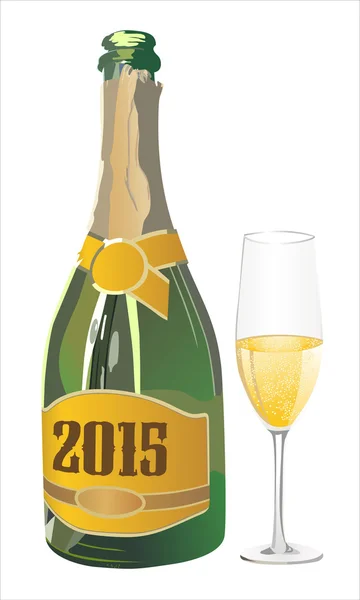 Bottiglia di champagne e vetro — Vettoriale Stock