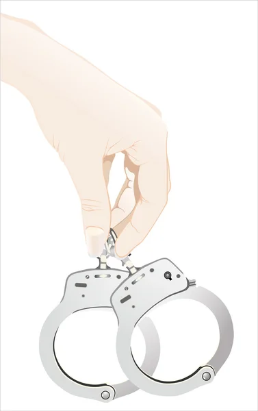 Human hand holding handcuffs — Stock Vector