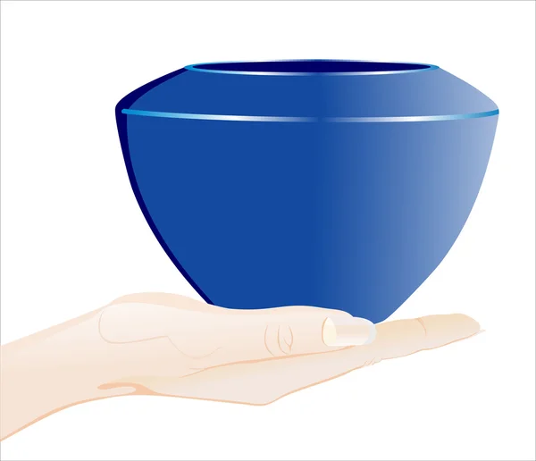 Menselijke hand bedrijf pot — Stockvector