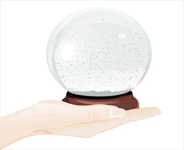Mão humana segurando globo de neve — Vetor de Stock