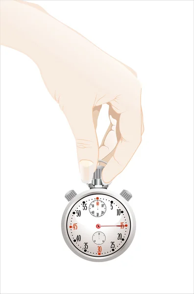 Human hand holding stopwatch — Stock Vector