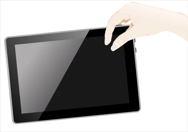 Main tenant tablette pc avec écran blanc — Image vectorielle