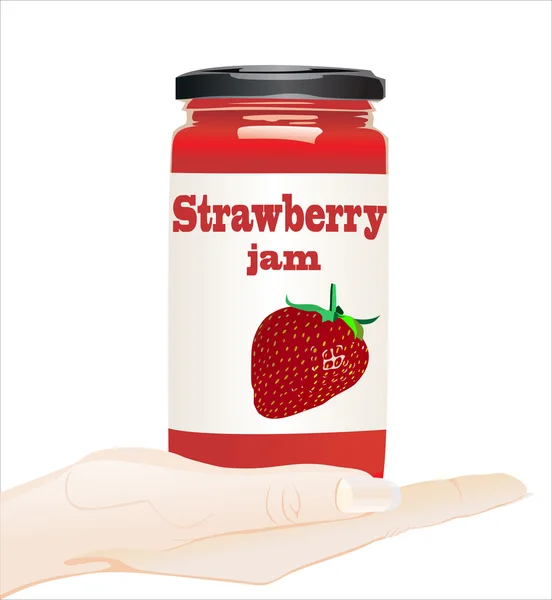 Hand holding strawberry jam — Stock Vector