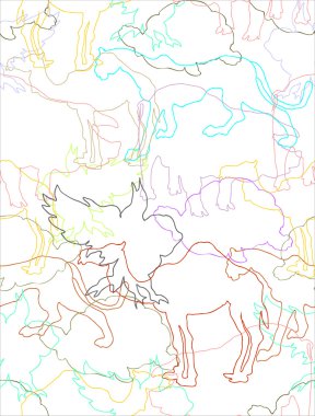 Renkli Anahat vahşi hayvan siluetleri