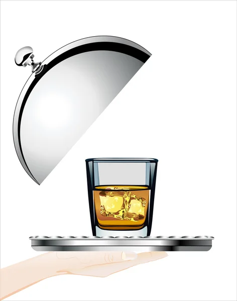 Mano humana sosteniendo vaso de whisky — Vector de stock