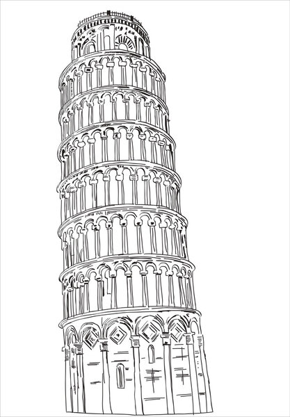 Hand drawn Pisa tower in sketch style
