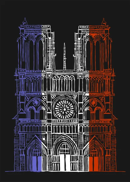 Dibujado a mano Catedral de Notre Dame de Paris, Francia — Archivo Imágenes Vectoriales