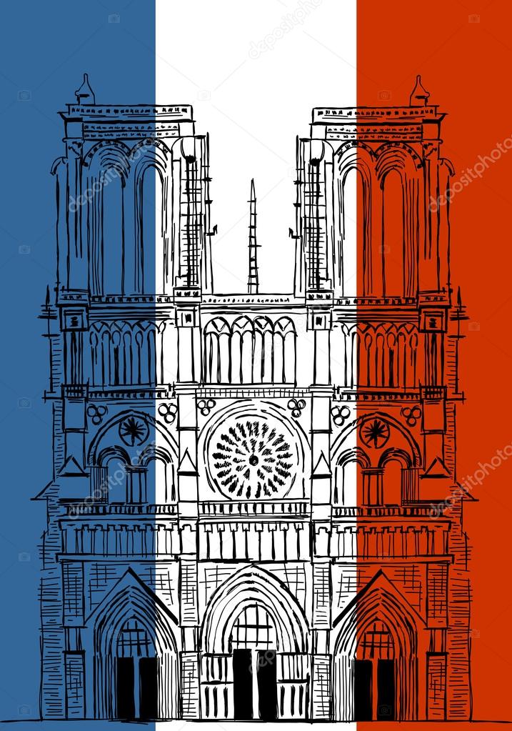 Hand drawn Notre Dame de Paris Cathedral, France