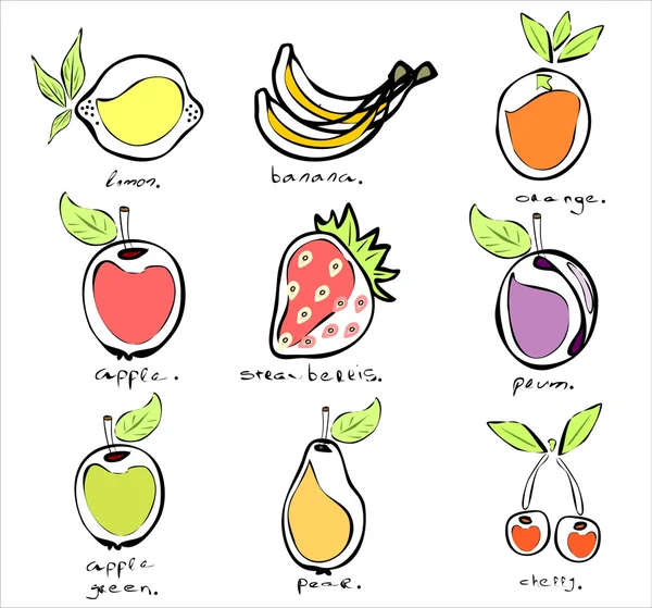 Ícones de frutas estilo esboçado —  Vetores de Stock