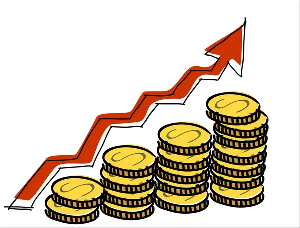 Abstrato moedas e negócios seta para cima — Vetor de Stock