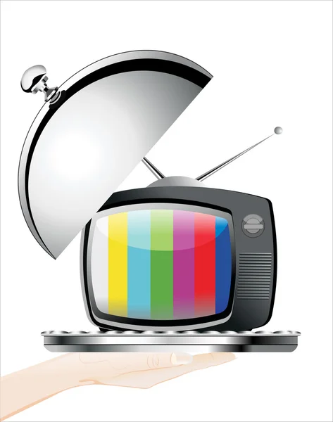 Human hand holding TV set — Stock Vector