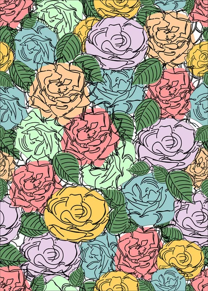 Seamless pattern with outline roses — Stock Vector