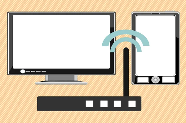 Wi-fi routercomputer en telefoon — Stockvector