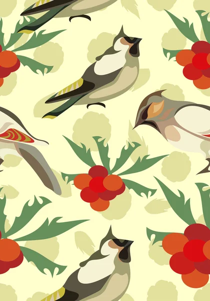 Лесные птицы и рябины — стоковый вектор