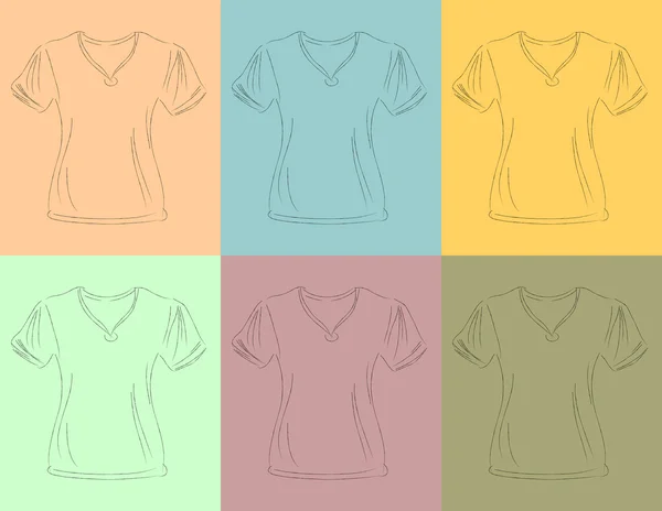 Esbozado camisetas en blanco conjunto — Archivo Imágenes Vectoriales