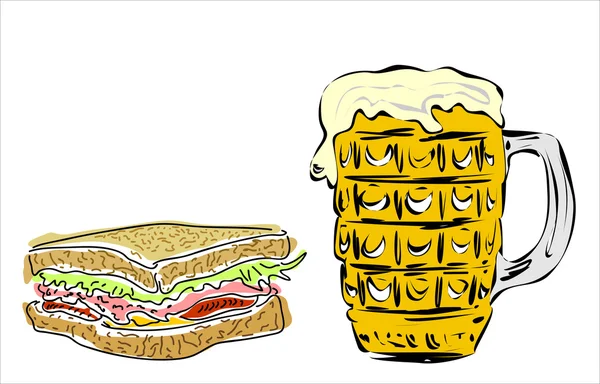Korsó sör és hamburger — Stock Vector