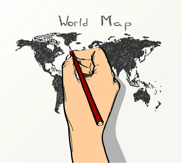 Human hand drawing world map — Stock Vector