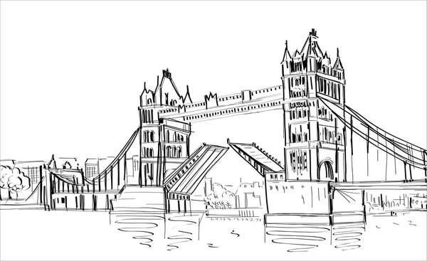 Hand Drawn skiss Tower Bridge — Stock vektor