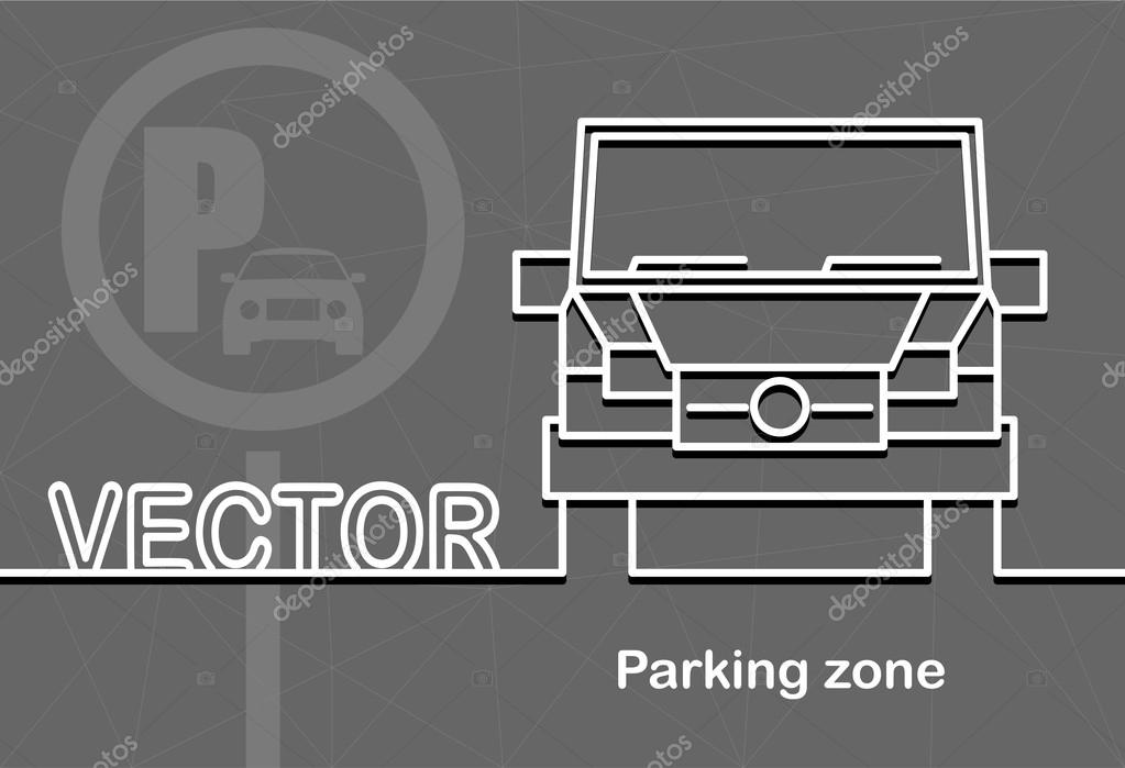 Outlined parking zone and car icon thin line style, flat design