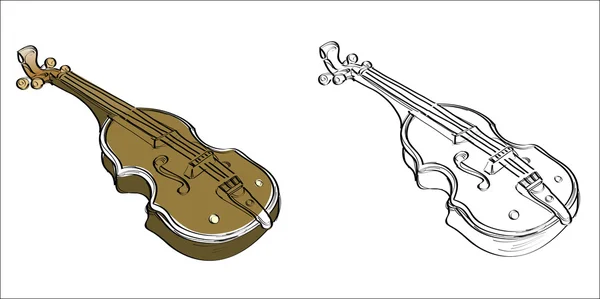 Farbenfrohe und umrissene handgezeichnete Geige — Stockvektor