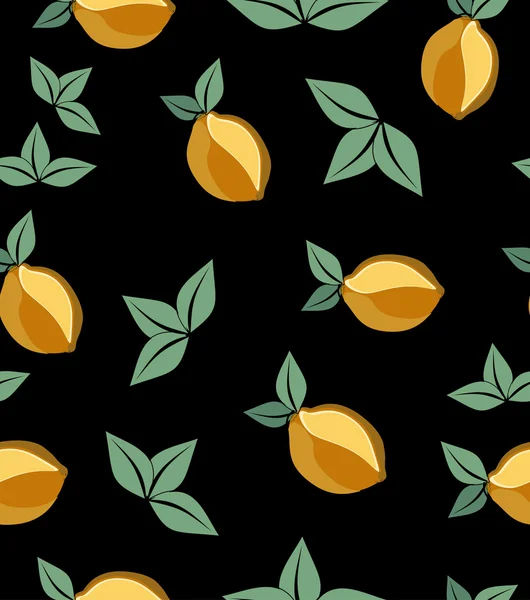 Bunte gelbe Zitronen mit Blättern — Stockvektor