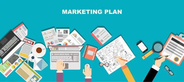 Concepto de plan de negocio y plan de marketing — Vector de stock