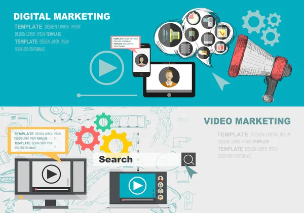 Konzept für Video und digitales Marketing — Stockvektor