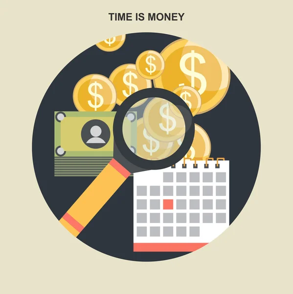 Απεικόνιση χρόνου είναι επίπεδη σχεδίαση χρήματα. — Διανυσματικό Αρχείο