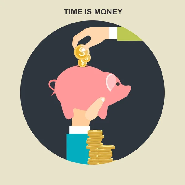 Ilustración del tiempo es dinero diseño plano . — Vector de stock