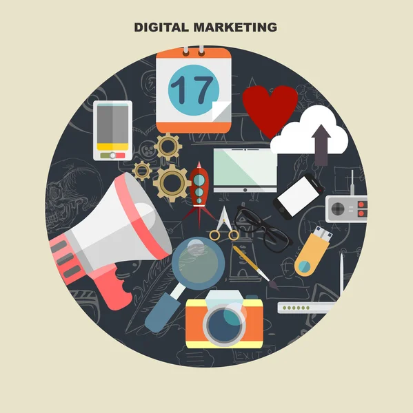 Illustrazione del design piatto di marketing digitale . — Vettoriale Stock