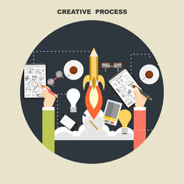 Illustration de processus créatif design plat . — Image vectorielle