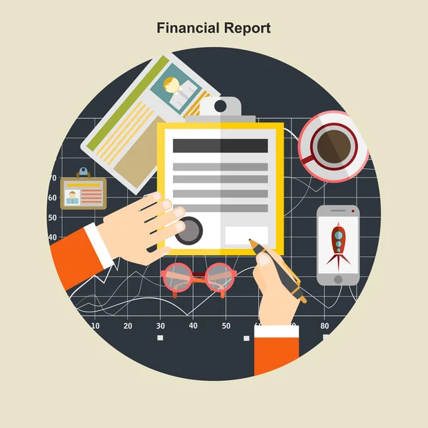 Illustratie van het platte ontwerp financieel verslag. — Stockvector