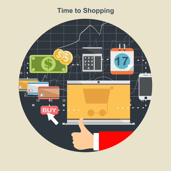 Time to shopping flat design — Stock Vector