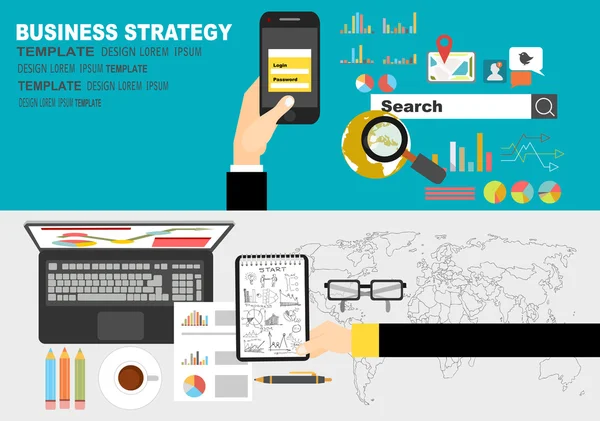 Design plano para estratégia de negócios —  Vetores de Stock