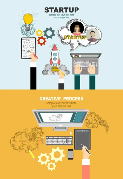 Diseño para startup y proceso creativo — Vector de stock